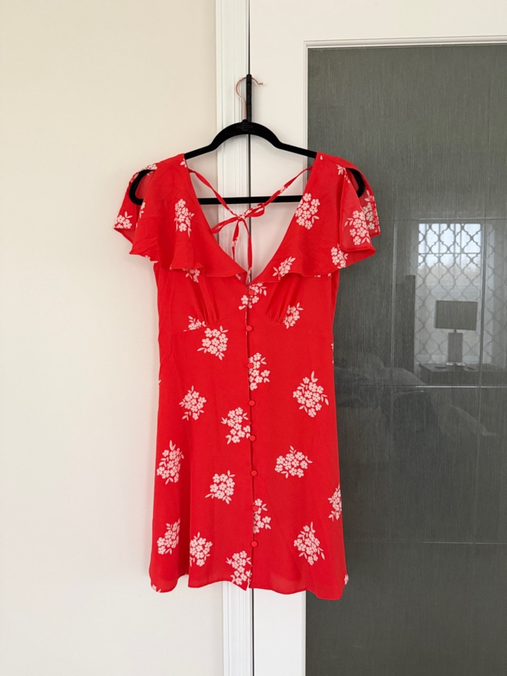 ASOS Red Floral Ruffle-Trim Mini Dress